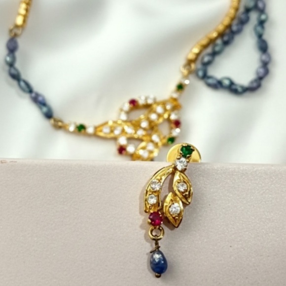 NEW! Cultured Freshwater Peacock Pearl Gold plated Kundan necklace earrings Set - Picture 5 of 8